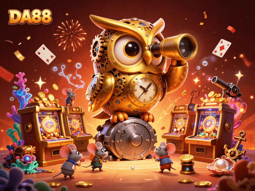 Experience thrilling gameplay at DA88 with a lively 3D casino scene filled with excitement and treasures.