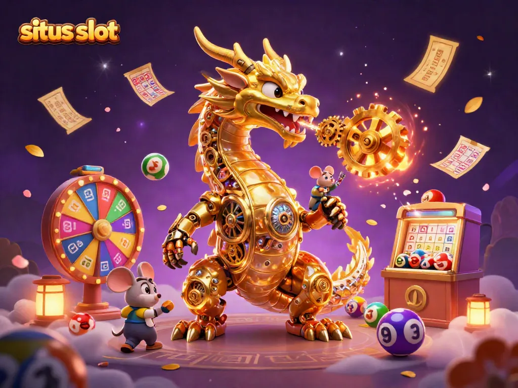 Experience the thrill of situs slot with vibrant game elements and an enchanting golden dragon.