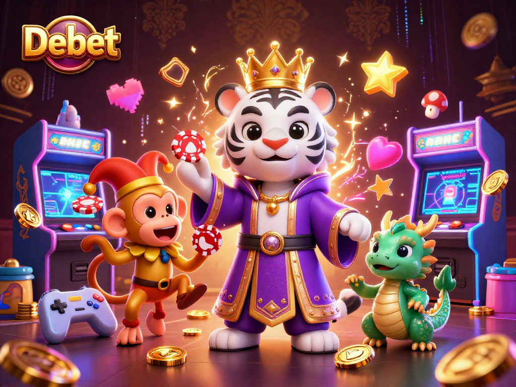 Experience the excitement of Debet as the white tiger and monkey bring casino magic to life.